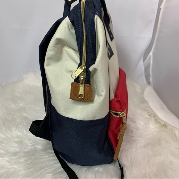 Japan Anello Backpack Purse Red Blue Cream and Leather Details Clean - Picture 5 of 5